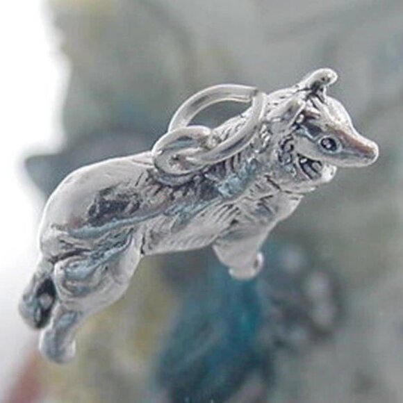 COLLIE CHARM IN 3D. LOOKS LIKE LASSIE. STERLING SILVER.